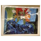 Painting, sign, Jones of flower vase and table