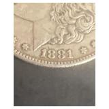 1881 S Morgan silver dollar