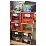 Milk crate cabinet with towels and contents