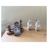 Polar bears and little girls sitting by fence