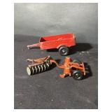 Farm disk, plow trailer, and wagon