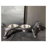 Cast iron wiener dog Food, and water bowl