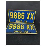 Ohio 1972 match pair license plate plates
