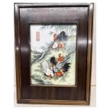 Hand painted chicken on tile oriental
