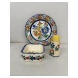 QUIMPER France, salt, shaker dish and plate