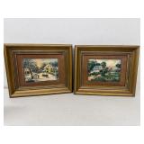 Cows by house and winter scene framed photos