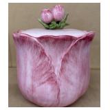 Pink rose, petal cookie jar