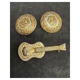 Spanish earrings and guitar brooch