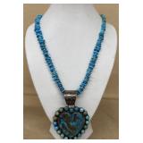 Heart sterling silver turquoise beaded necklace