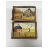 Hand-painted barn on wood magnets
