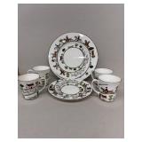 Coal port hunting scene plates and cups