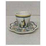 QUIMPER France, tea cup, and plate