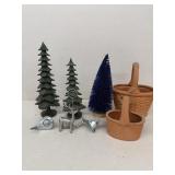 Trees, deer card holder terra-cotta basket lot