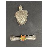 Sterling silver turtle and canoe PIN