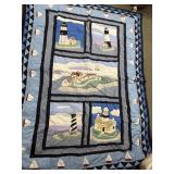 Hand stitch quilt lighthouses and boats 60" x 90"