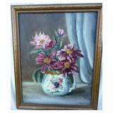 Flower vase painting on board signed PASEL Eleanor