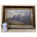 Early painting on canvas of wheat by silo
