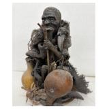 MAKONDE CARVED WOOD MALE FIGURE WITH FIBER C