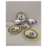 Quimper France, coffee cups plates, bowl