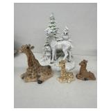 Giraffes deer, owl figurines
