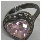 Sterling .925 heart shaped pink stone ring