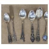 Sterling silver souvenir, spoons, and pickle fork