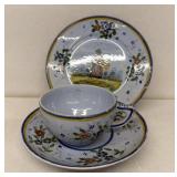 Quimper France, teacup saucer and plate