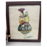 Painting of lady with bow on head and baby in back