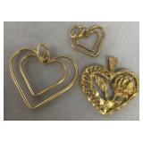 14k gold heart, pendant, and wire hearts