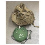 Mountain climbing, backpack, and canteen