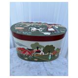 Farmer with cows, pigs, chickens, hand-painted box