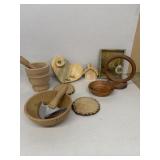 Wooden bowls, coasters, Mortis, and pedestal
