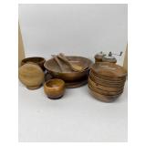 Myrtle wood salad bowl set with salt and pepper