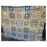 Handmade yo yo quilt top blue, yellow pink