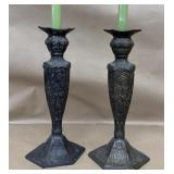 Pair of decorative metal candlesticks holders
