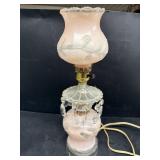 Pink glass lamp with crystals