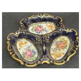 Cobalt hand enamel divided dish
