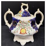 GAUDY ironstone sugar dish, tulip and rose with