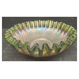 Carnival glass ruffled bowl