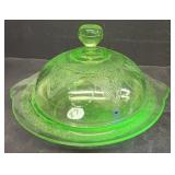 Green uranium glass cheese dish