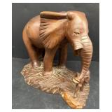 Hand carved wooden elephant with baby