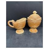 Amber Hobnail, cream and sugar dishes