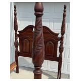 Carved mahogany poster bed, Queen Size