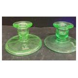 Green uranium glass candle holders