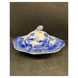 Flow blue cover dish