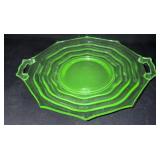 Green uranium glass double handled platter