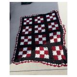 Red and white block Afghan