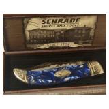 Schrade Single Blade w/fish on blade in blue/swirl