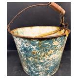 Green white enamel bucket
