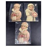 Victorian little girl, paper cutouts holding roses
